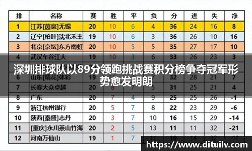 深圳排球队以89分领跑挑战赛积分榜争夺冠军形势愈发明朗